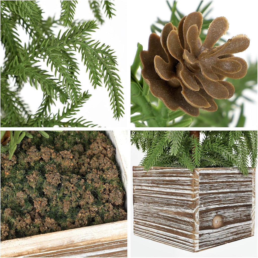 Briful 22.8'' Small Table Top Christmas Tree with Pinecones – Mini Faux Cypress Christmas Tree in Rustic Wooden Pot, Realistic Norfolk Pine Tree for Home Farmhouse Office Desk Holiday Décor