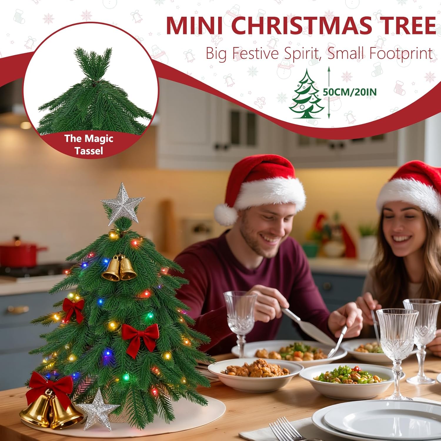 20IN Small Mini Christmas Tree for Tabletop, 1PC Artificial Desktop Christmas Tree with Norfolk Pine Top Design, Small Xmas Tree with Burlap Base for Table Desk Home Christmas Decor