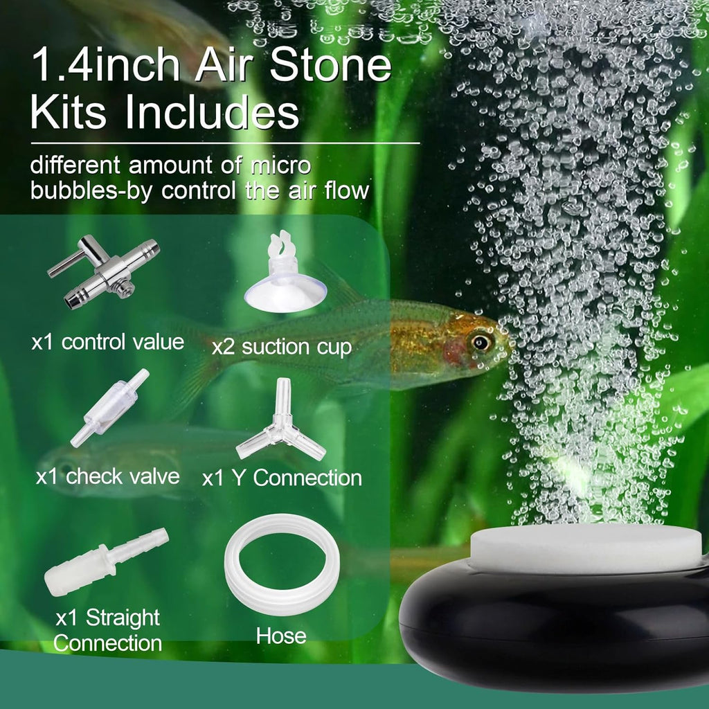 hygger Mini Aquarium Air Stone,Small Bubble Stone Fish Tank Oxygen Stone Ultra Silent Deep Dissolving Oxygen Diffuser Kit for Aquarium Fish Tank and Hydroponic