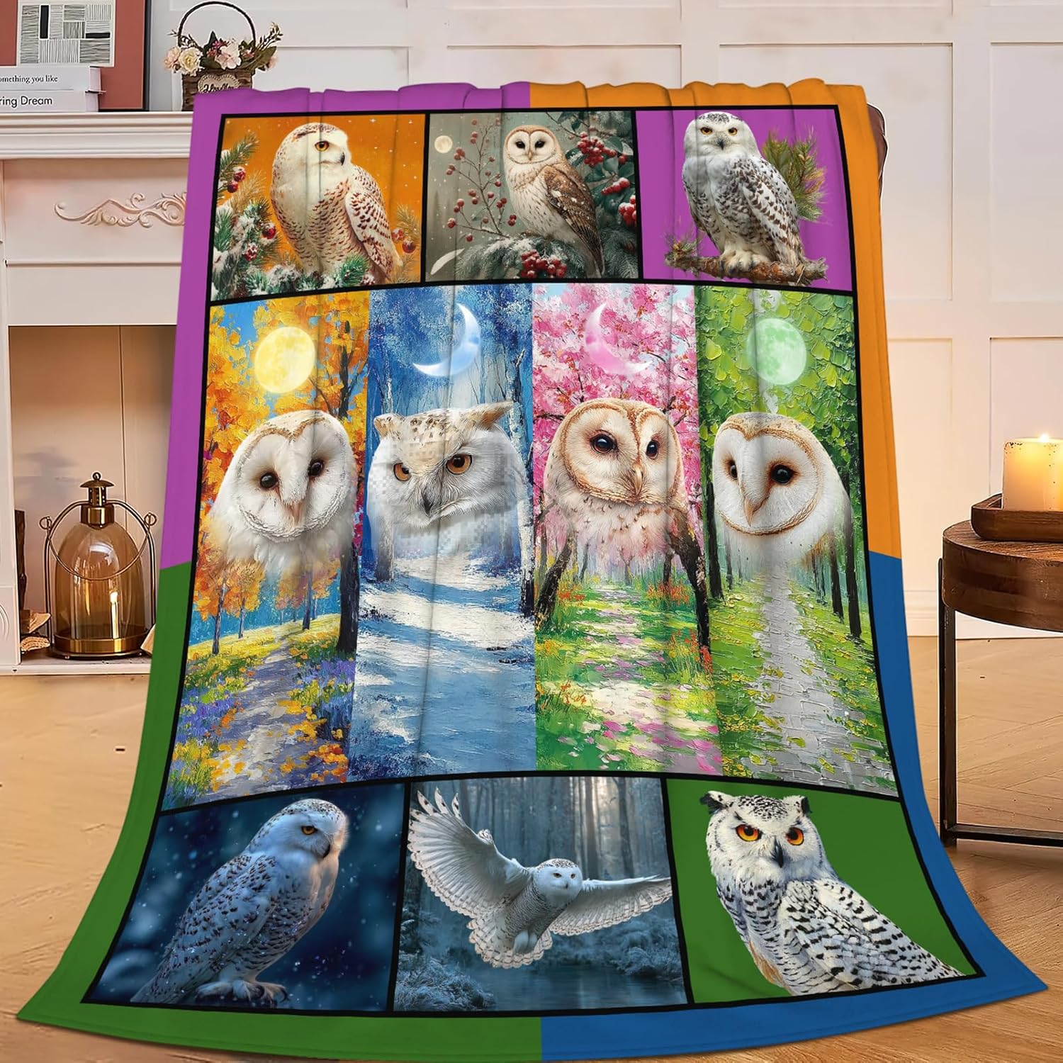 White Owl Throw Blanket White Owl Stuff Gifts for Kids Girls Boys Adults Women Men Soft Cozy Warm Plush Fluffy Fuzzy Fleece Blanket Decor 50''X60''
