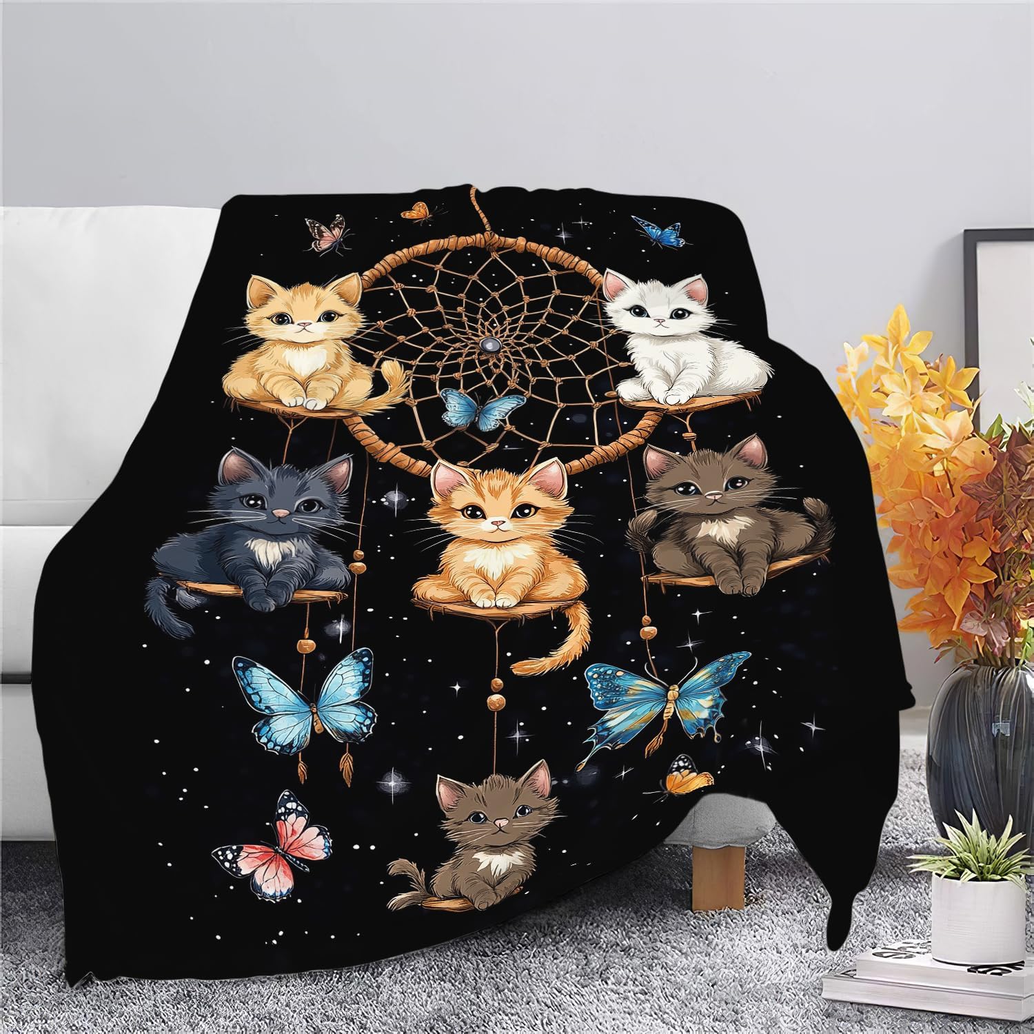Cat Blanket Cute Cartoon Cat Throw Blanket Gifts for Girls Women Adults Men Kids Boys Super Soft Cozy Plush Fluffy Fuzzy Fleece Blanket Home Decor 50''X60''