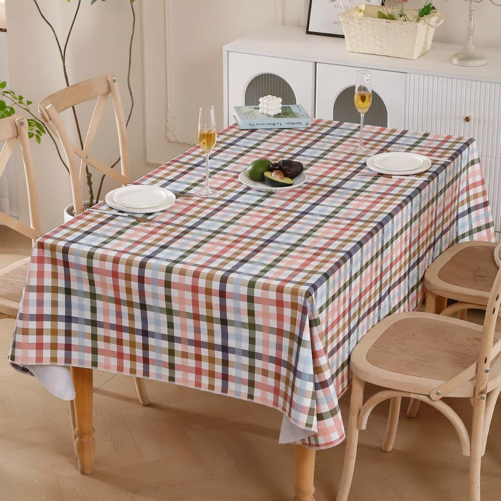Heavy Duty Vinyl Tablecloth with Flannel Backing Waterproof Oil-Proof Plastic Table Cloth Stain-Resistant Wipeable Rectangle or Square Table Cover for Indoor and Outdoor (Color Checkered,54x54 Inch)