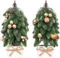 2PCS Small Christmas Tree, Artificial Gold Berry Pinecone Mini Tabletop Christmas Tree Decorations, for Wedding Holiday Indoor Xmas Party Decor.