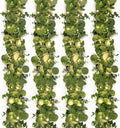 Dolicer 4 Packs 6FT Artificial Eucalyptus Garland with LED Light String, Faux Greenery Garland Hanging Fake Silver Dollar Eucalyptus Leaves Vines for Wedding Backdrop Arch Table Wall Party Home Decor