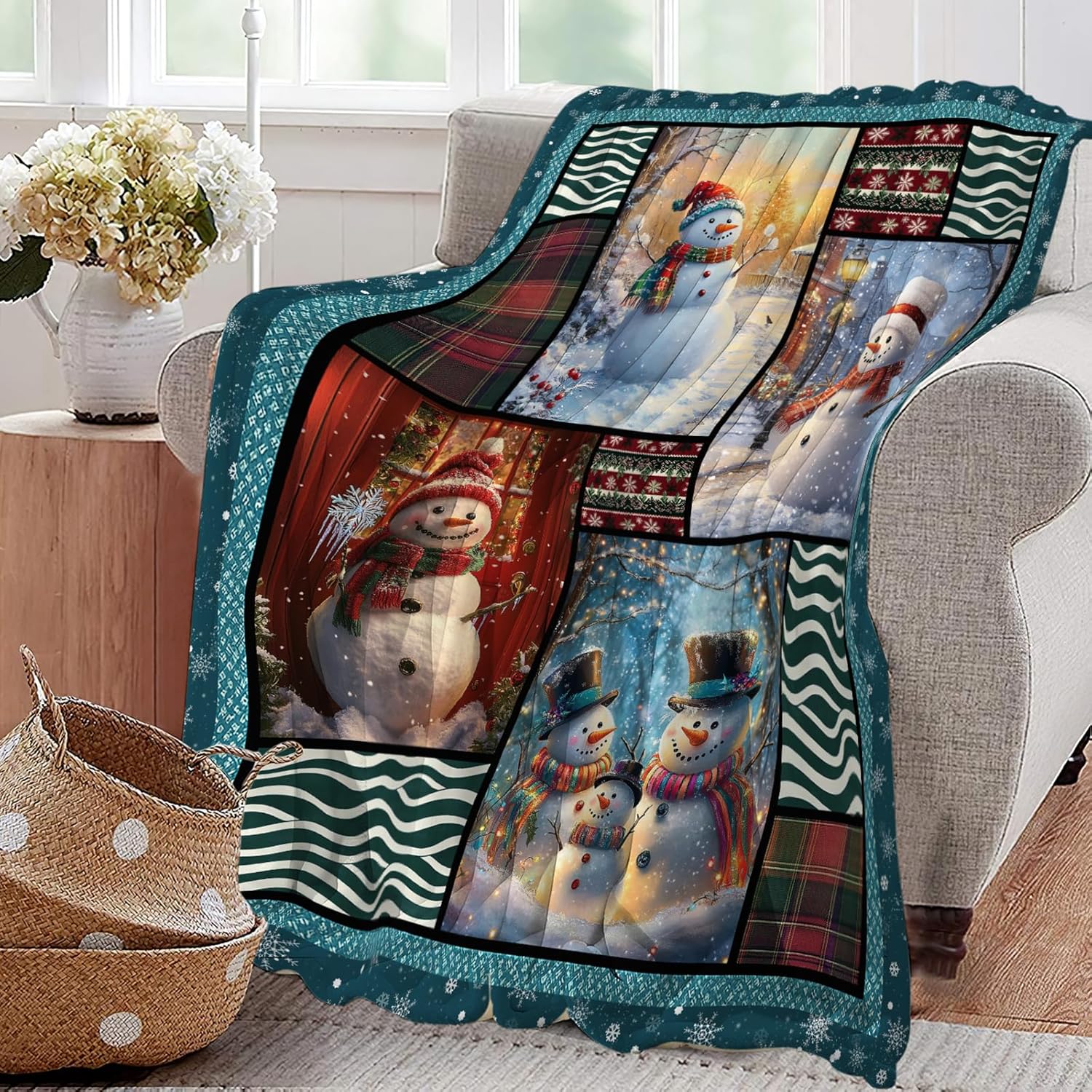Snowmen Blanket Christmas Winter Snowmen Lover Throw Blankets Gifts for Girls Boys Kids Soft Cozy Fleece Plush for Couch Sofa Bed 80"x60"