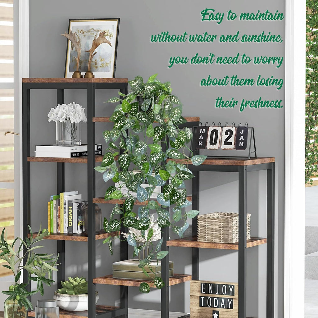 LOYWREE 39-in Long Fake Hanging Plant with Pot Faux Pothos Artificial Potted Plants Small Faux Ivy Vine Plant for Indoor Outdoor Aesthetic Office Living Room Shelf Decor (Black Pot)