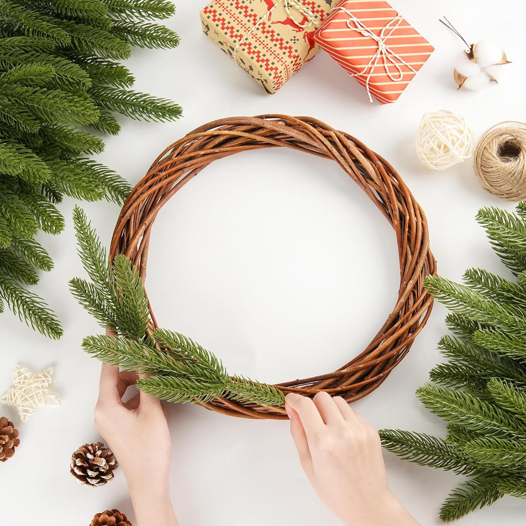 HOHOTIME 50 Pcs Artificial Pine Stems, Christmas Tree Pine Picks, Faux Greenery Stems Branches for Vase, Fake Pine Stems Decoration, Faux Pine Sprigs for Garland Wreath Tree Home DIY Xmas Decor