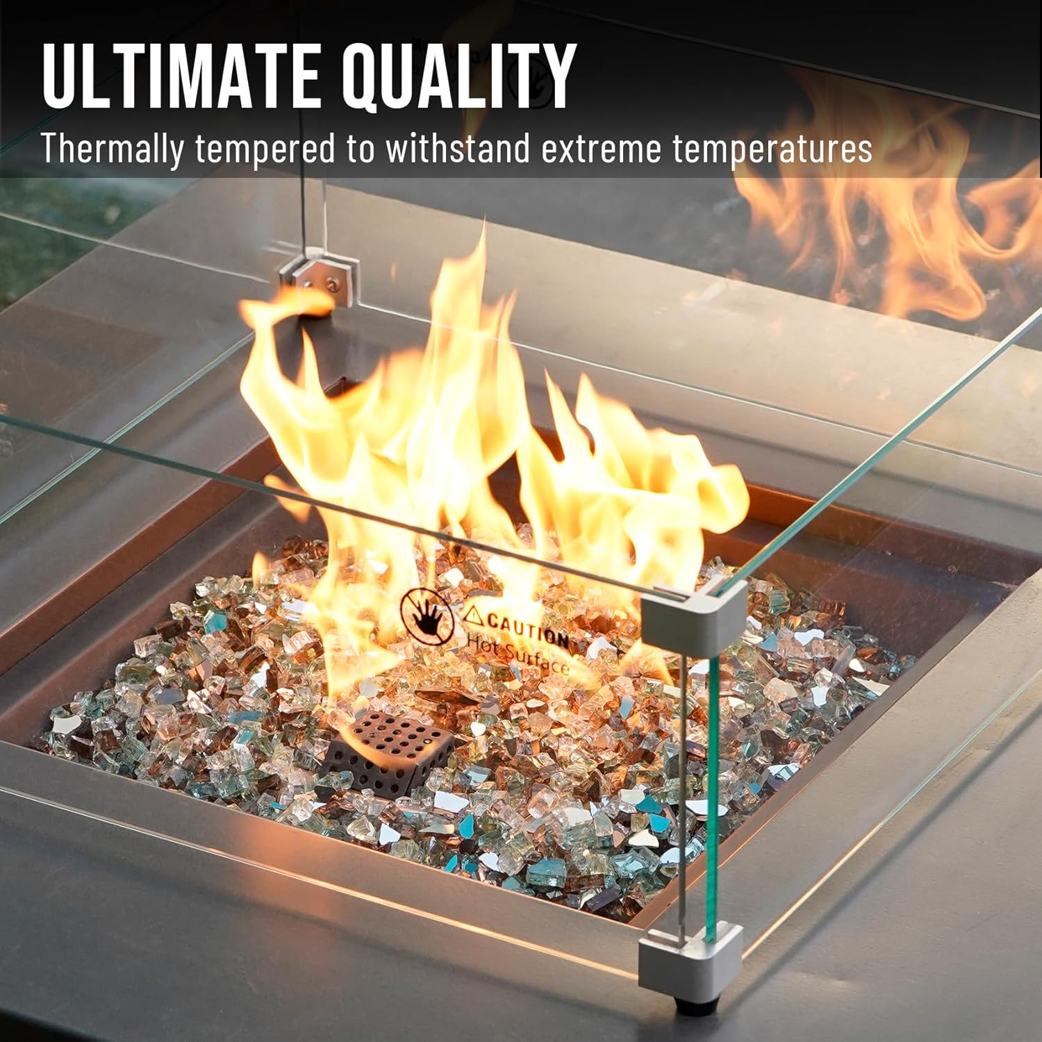 Skyflame 10-Pound Blended Fire Glass for Fire Pit Fireplace Landscaping - 1/4 Inch Reflective Tempered Fireglass Gold, Light Green, Copper