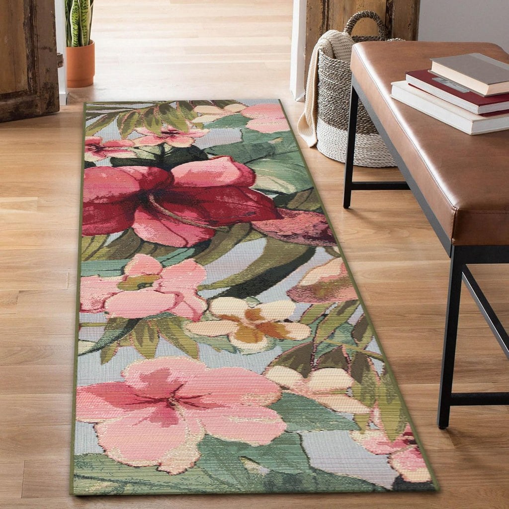 Liora Manne Marina Low Profile Durable Indoor/Outdoor Woven Rug- Tropical Floral Multi 1'11" x 7'6"