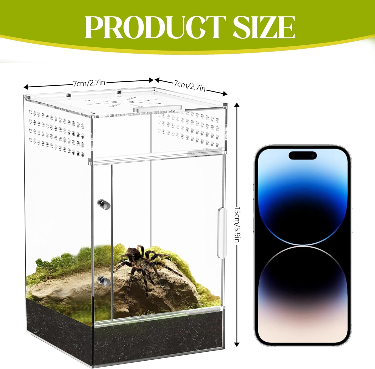 Jumping Spider Enclosure, Compact Acrylic Terrarium for Jumping Spiders, Tarantulas, and Praying Mantis - Small Insect Habitat Enclosure with Transparent Design (2.7x2.7x5.9 Inch)