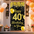 IVN 40th Birthday Door Cover 71x35 Inch Black Gold Birthday Banner for Party Decorations Balloons Stars Fireworks Backdrop Sign for Men Women Photo Booth Prop Wall Decor