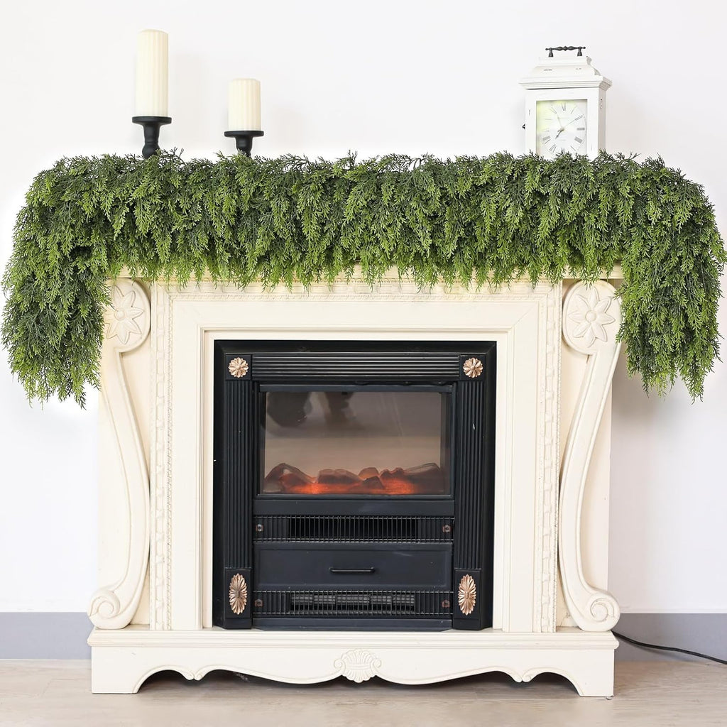 16FT Real Touch Christmas Cedar Garland - 1PCS, Artificial Pine Needles Garlands Realistic Fake Green Faux Garland for Holiday Fireplace,Table,Window,Stairs,Mante,Indoor Outdoor Decor