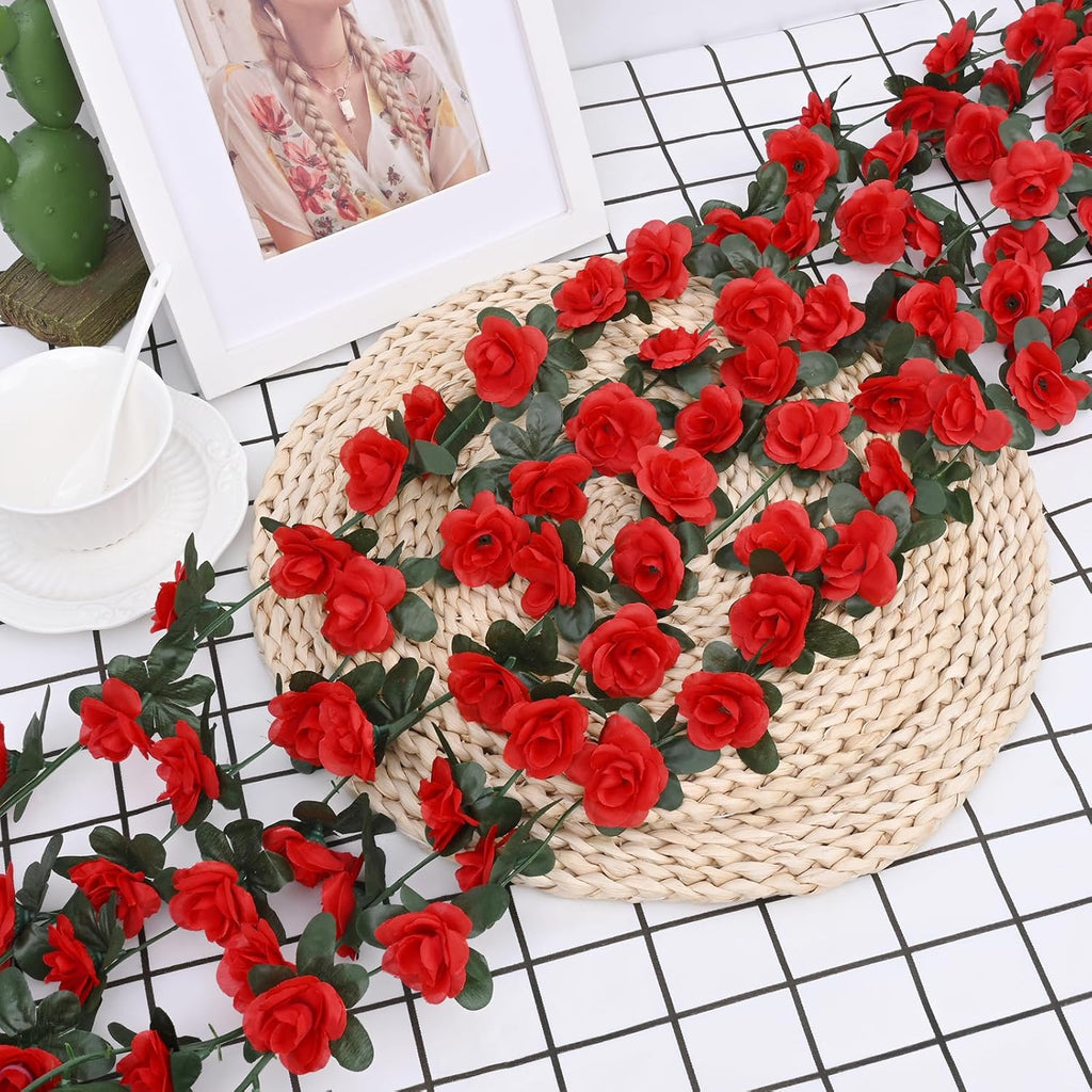 BLEUM CADE 2Pcs 16.4Ft Flower Garland Artificial Rose Vines for Bedroom, Cute Fake Hanging Flower Vines Floral Garland Decorations for Wedding Party Wall Room Decor Aesthetic