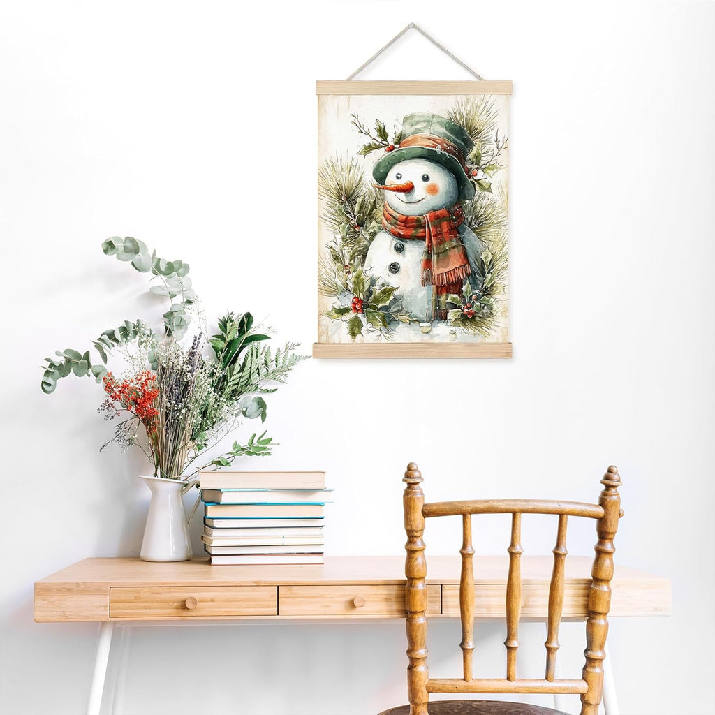 FDHSPAAM Farmhouse Christmas Snowman Wall Art Decor, Vintage Christmas Decor, Retro Rustic Winter Pine Snowman Wall Art Posters for Home Bedroom Living Room, 12x16 Inch
