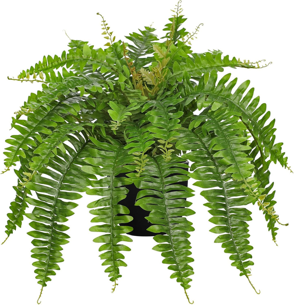 Hollyone Artificial Fern Plants in Pot 25.5" Artificial Boston Fern 31 Leaves for Outdoors & Indoor Faux Potted Plant Fake Ferns Bush Plant for Patio Garden Farmhouse Porch Home Decor Green
