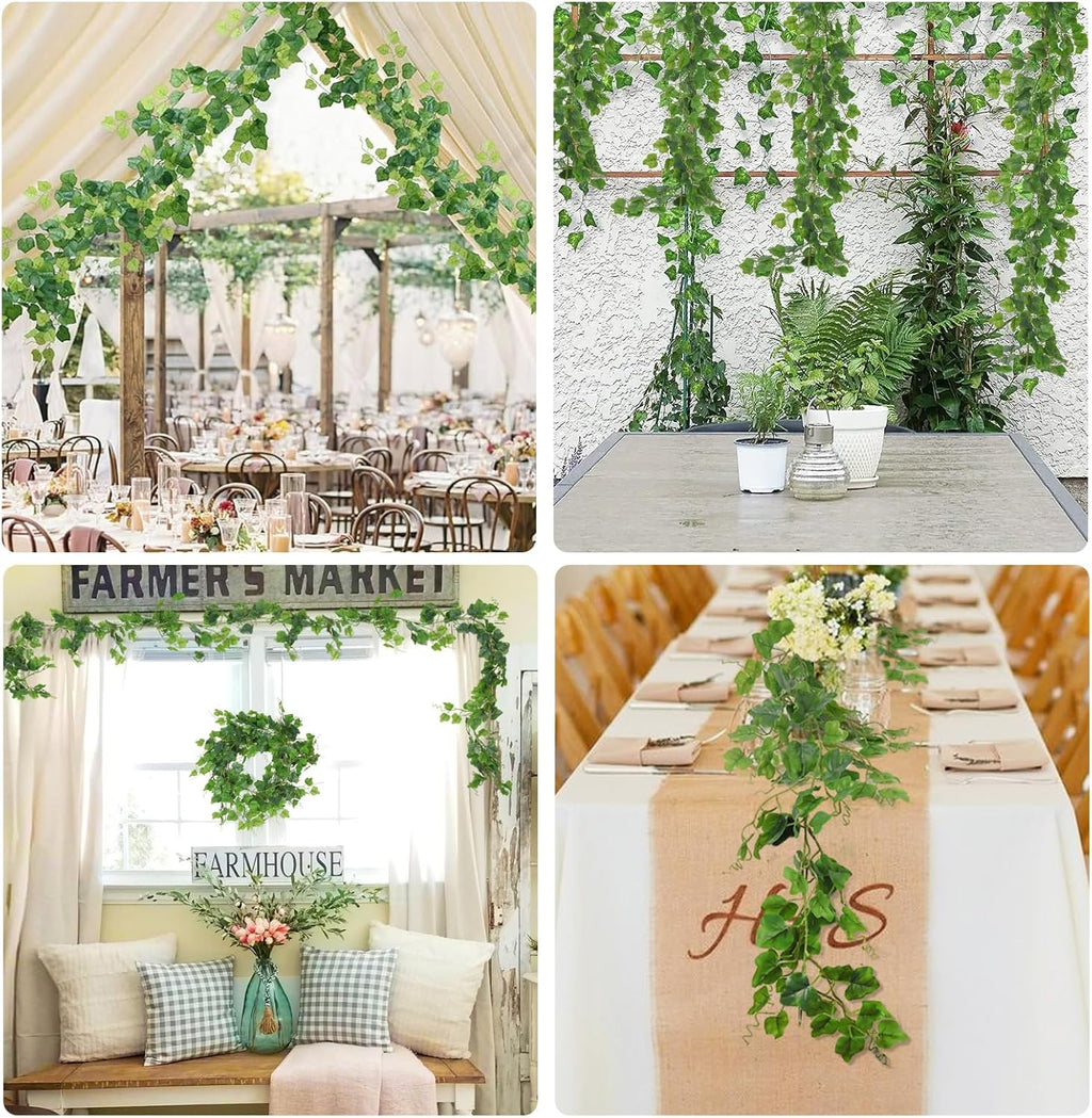 RECUTMS Artificial Vines Ivy Garland 2Pcs 6Ft Fake Hanging Vine Plants Faux Green Grape Leaves Greenery Indoor Outdoor Home Office Garden Wedding Jungle Beach Birthday Party Arch Table Spring Decor