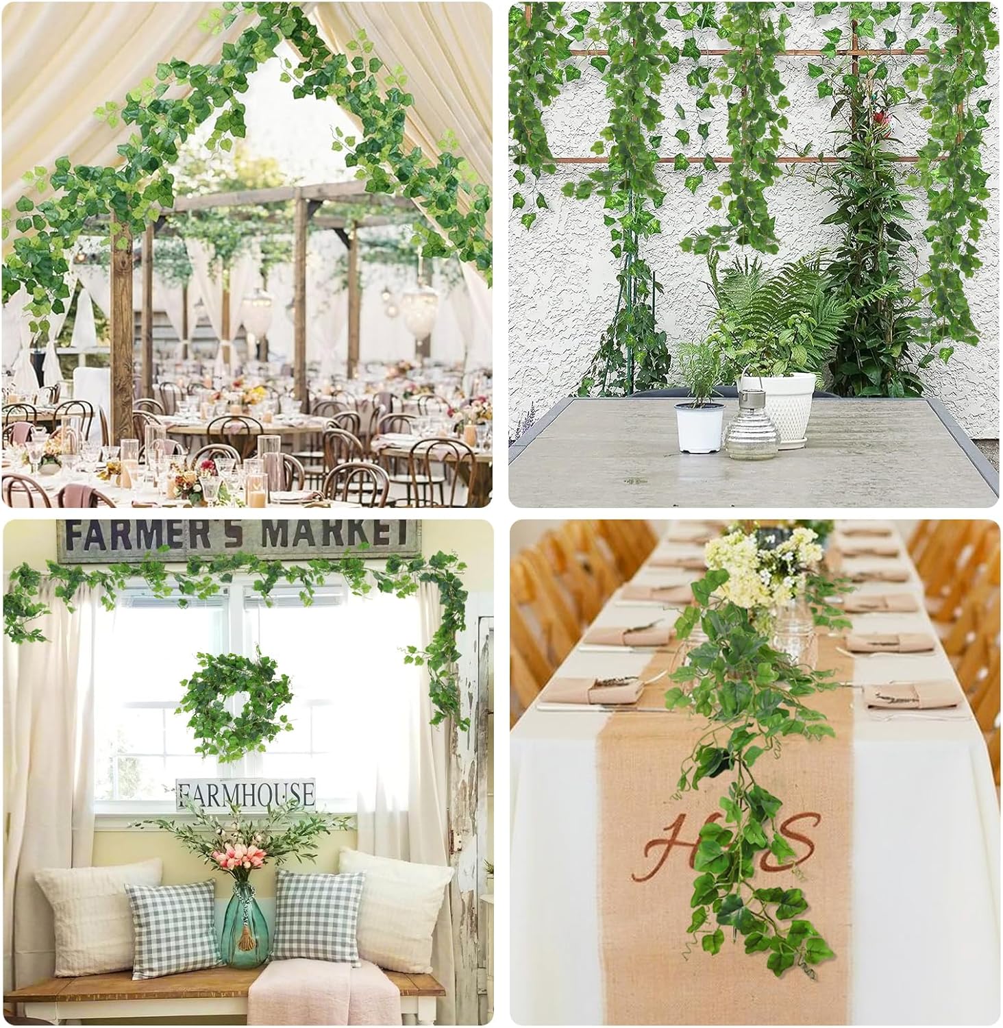 RECUTMS Artificial Vines Ivy Garland 2Pcs 6Ft Fake Hanging Vine Plants Faux Green Grape Leaves Greenery Indoor Outdoor Home Office Garden Wedding Jungle Beach Birthday Party Arch Table Spring Decor