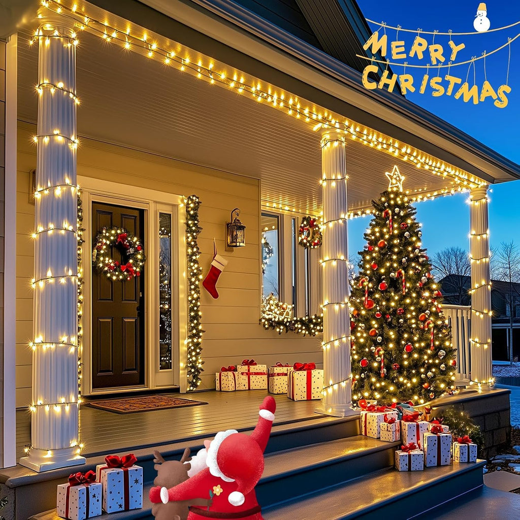 JMEXSUSS 66ft 200 LED Christmas Lights Outdoor, Warm White Christmas Tree Lights Indoor Plug in, 8 Modes Twinkle String Light for Outside Bedroom Wedding Party Classroom Dorm Ceiling Home Decorations
