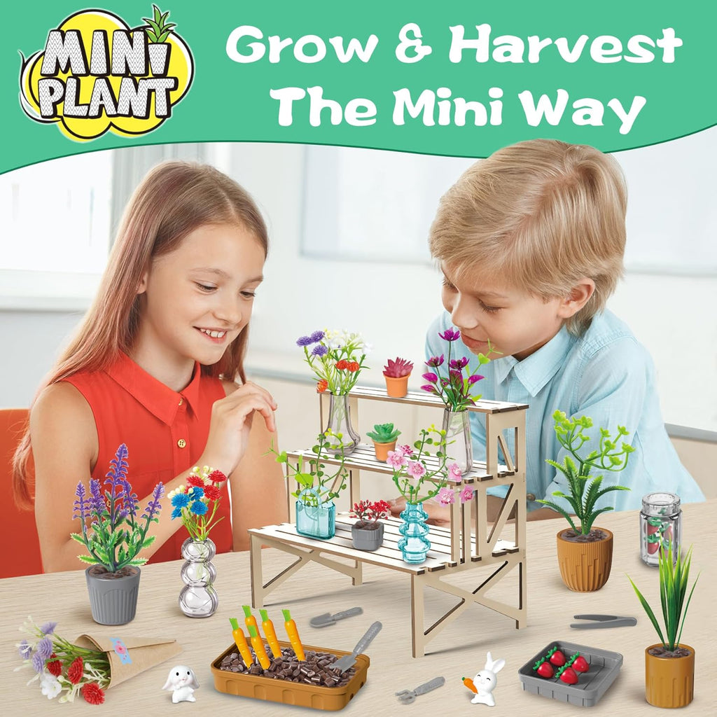 70 PCS Make It Miniature Brands Nature Garden Plants Set, Mini Botanical Collectibles, Tiny Paper Flower Bouquet DIY Craft Kit, with Wood Display Stand, Miniature Toy Gift for Kids and Adults