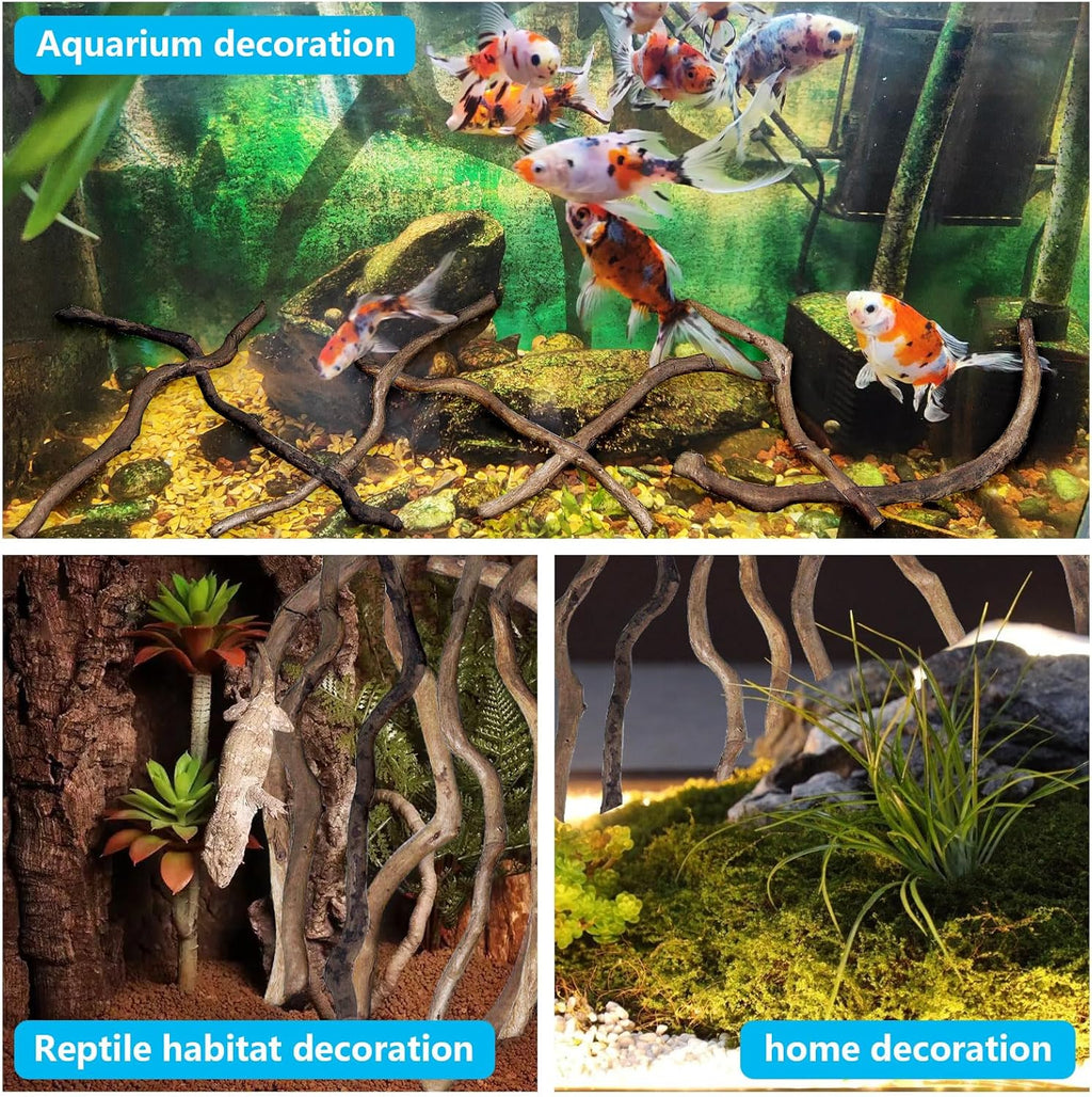 Hamiledyi Natural Driftwood for Aquarium Decor - Red Moor Wood 10"-15" Long Assorted Shapes (200g) Safe Branches for Fish Tank & Reptile Habitat - Natural Aquarium Wood Decorations (Medium Branches)