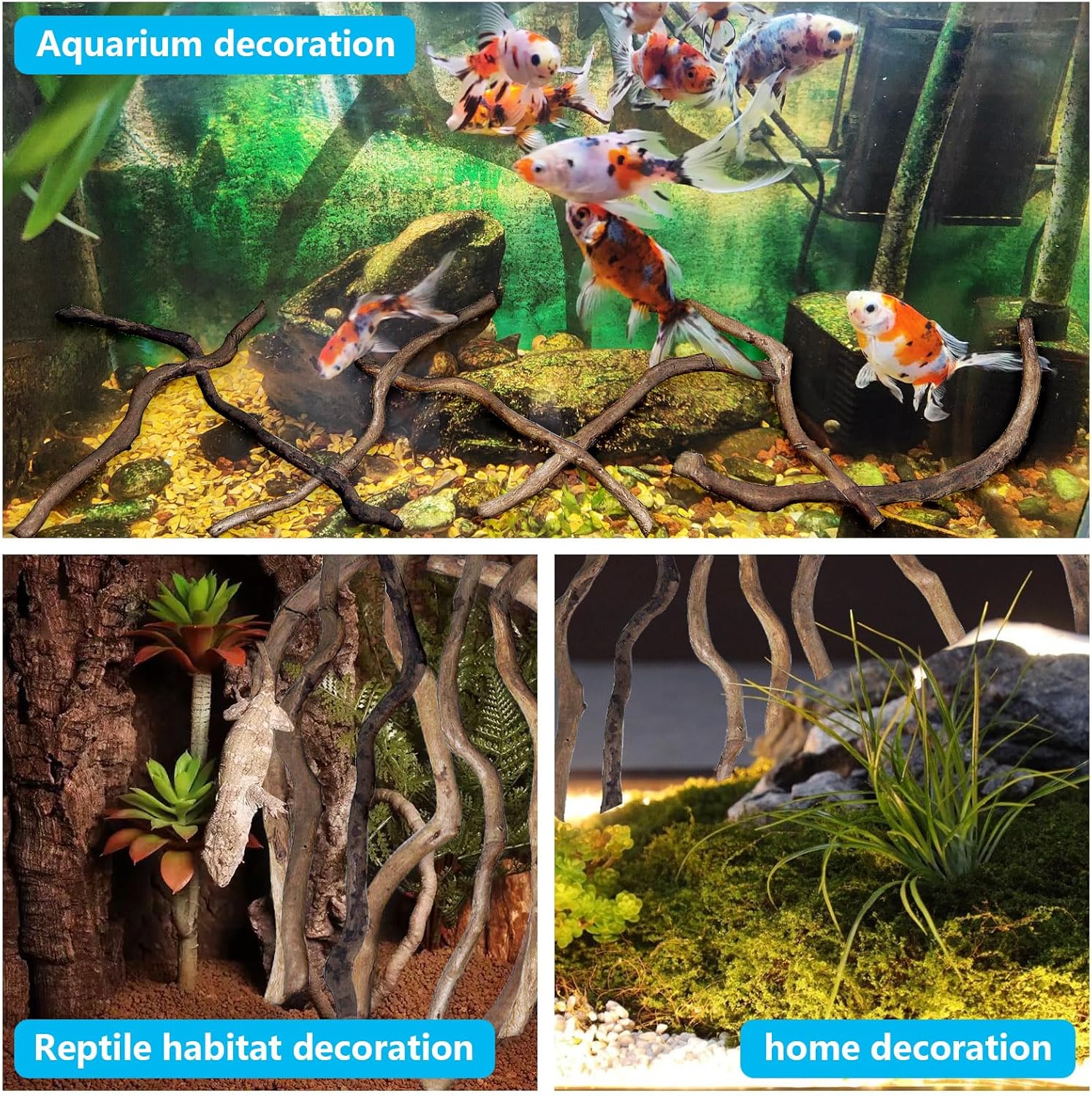 Hamiledyi Natural Driftwood for Aquarium Decor - Red Moor Wood 10"-15" Long Assorted Shapes (200g) Safe Branches for Fish Tank & Reptile Habitat - Natural Aquarium Wood Decorations (Medium Branches)