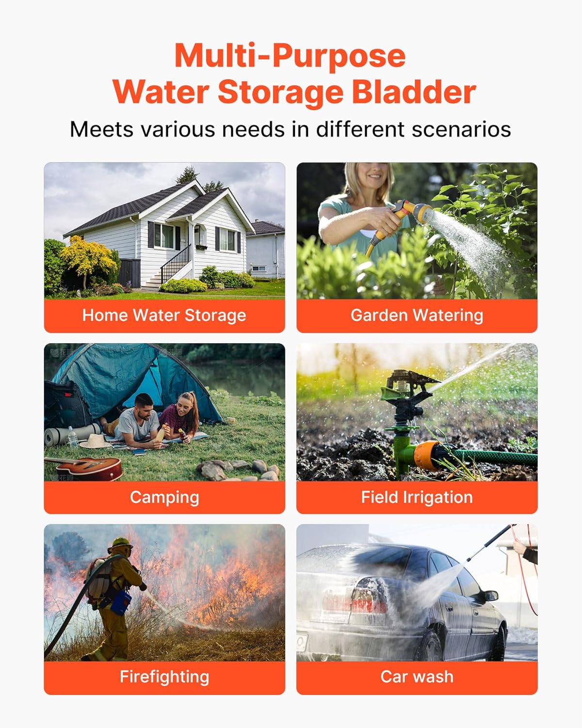 VEVOR Water Storage Bladder, 87 Gallon (330L) Water Storage Container Tank, 1000D PVC Large Capacity Soft Bag Bladder, Collapsible Portable for Garden Irrigation, Camping, RVs, Emergency Use - Black