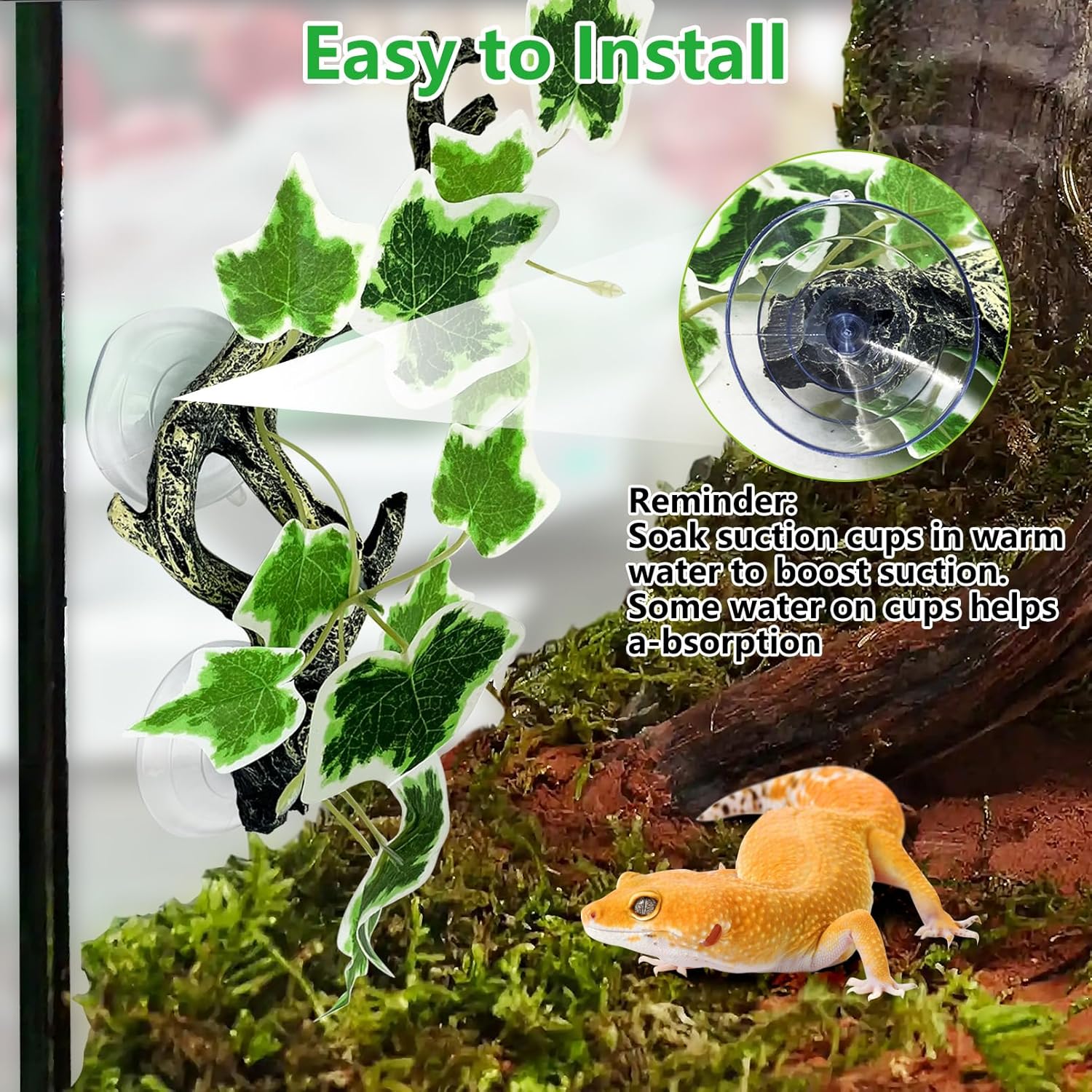 kathson 4 PCS Reptile Corner Branch Resin Snake Climb Tree Branch Decor Reptile Branches for Climbing with Suction Cups Frog Terrarium Plants for Lizard Bearded Dragons Gecko