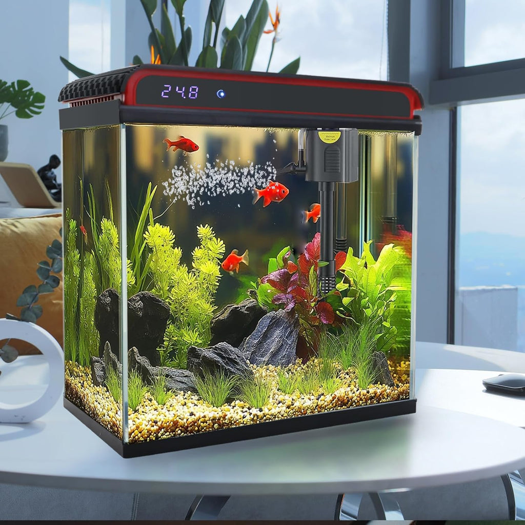 Glass 10 Gallon Fish Tank Aquarium - Smart Self-Cleaning Starter Kit with 3-Color LED Light, Ultra Quiet Pump & Filter, Temperature Monitoring for Betta Fish and Shrimp