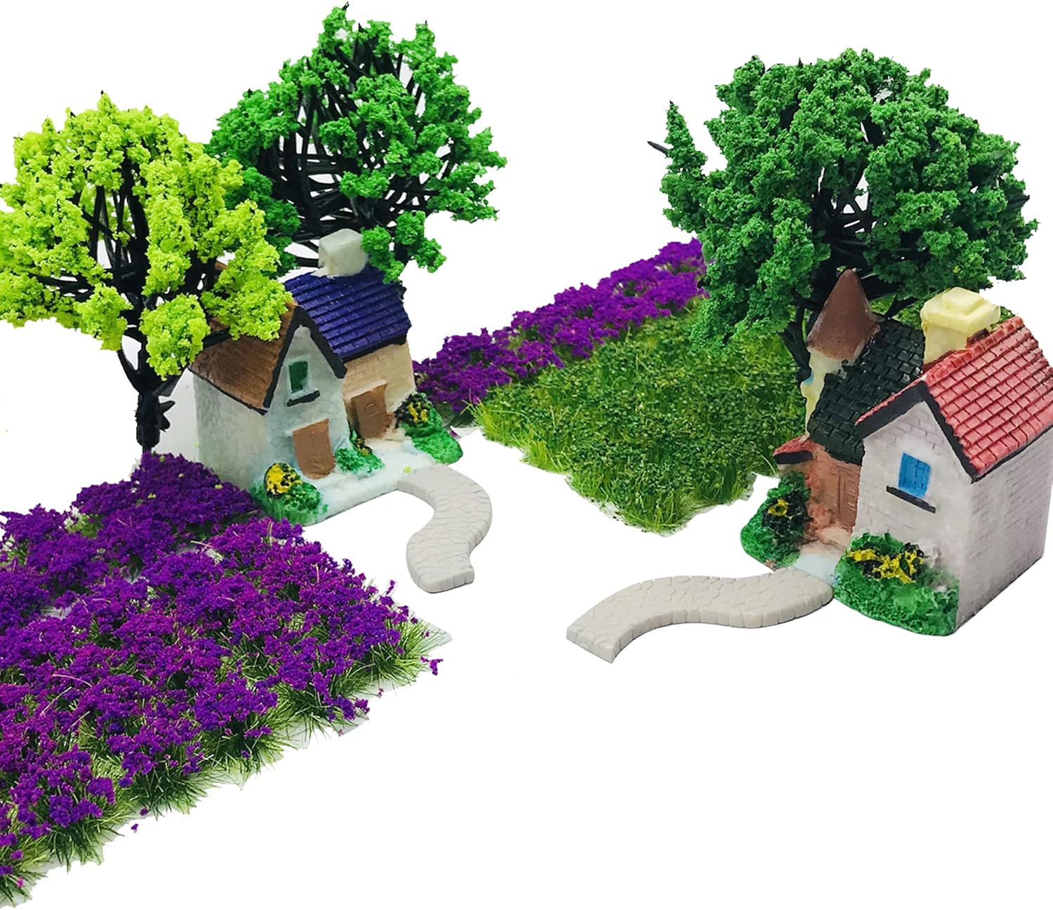 Cayway 11 PCS Flower Cluster Model Flower Vegetation Groups Grass Tufts Set, Model Trees and House, Miniature Static Scenery Model for DIY Architecture Building Garden Scenery Landscape