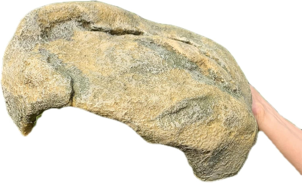 Extra Large Reptile Hide - Resin Snake Caves for Ball Pythons, Simulation Rock Hideout for Habitat, Lizard, Leopard Gecko, Bearded Dragon - Yellowish-Brown