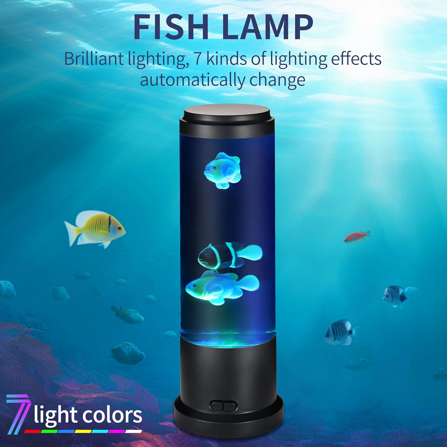 EDIER Fish Lamp with Moving Fish, 11-inch Fake Aquarium Tank Auto-Color Changing, USB Sensory Liquid Motion Lamp for Kids & Autism Stress Relief