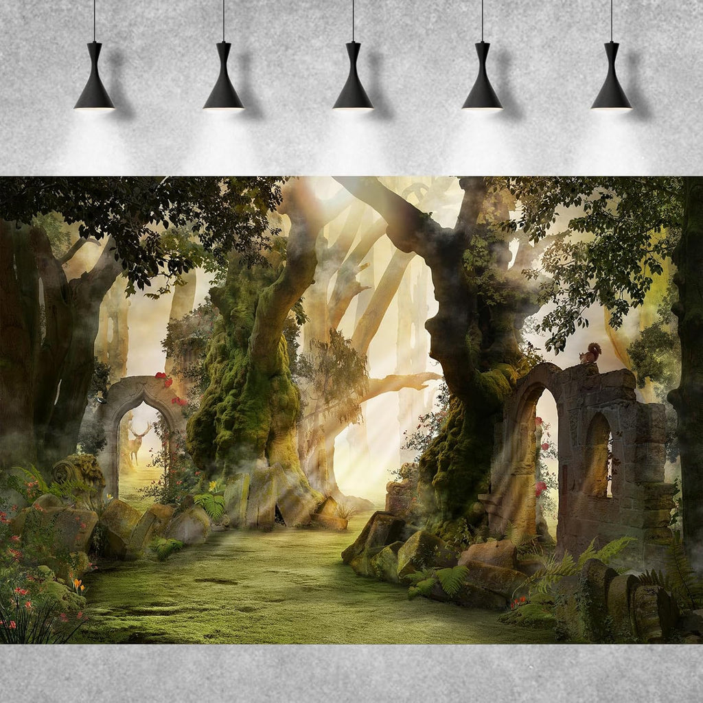 Fantasy Forest Aquarium Background Archway and Ancient Trees Atmospheric Landscape Fish Tank Background Deep Woods Misty and Foggy Mood Reptile Habitat Background Decors Poster Vinyl 36x20in