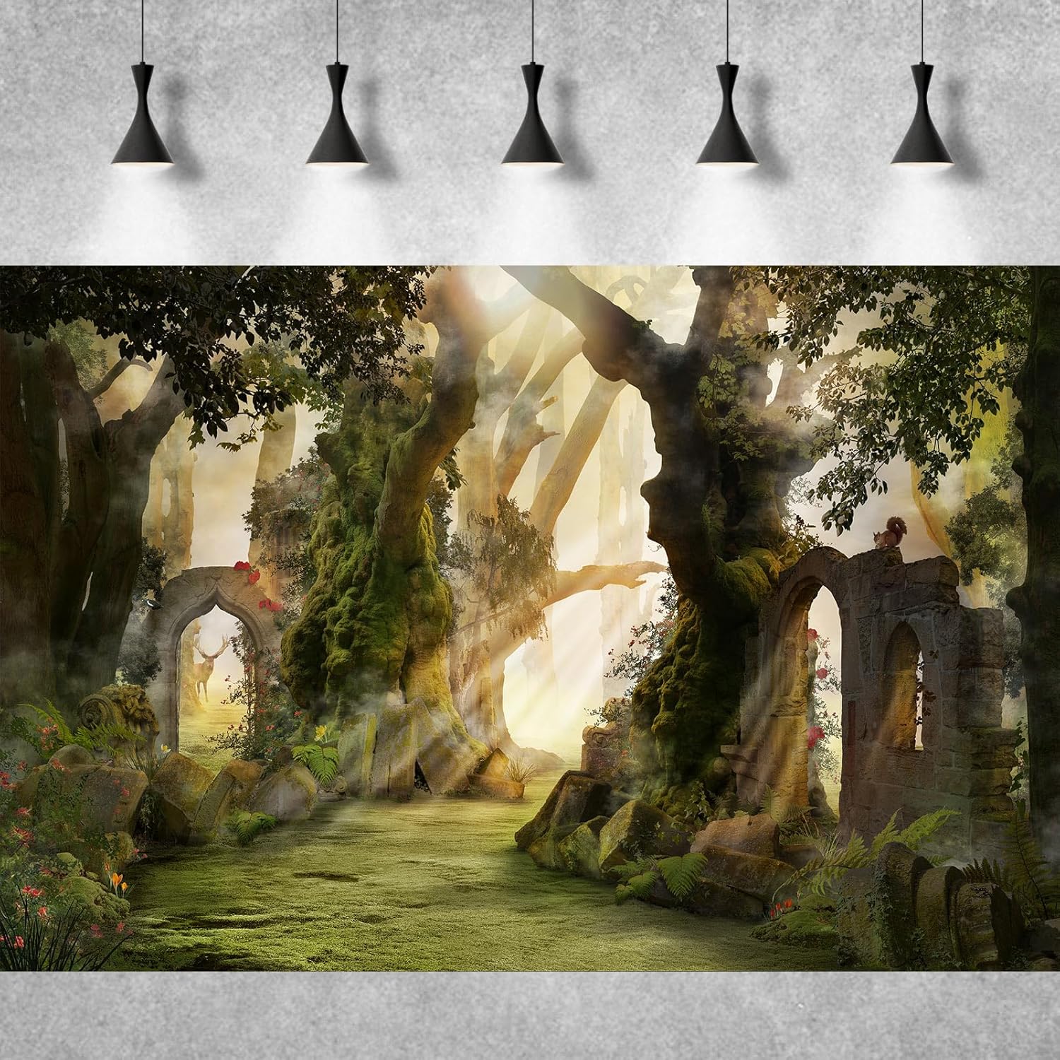 Fantasy Forest Aquarium Background Archway and Ancient Trees Atmospheric Landscape Fish Tank Background Deep Woods Misty and Foggy Mood Reptile Habitat Background Decors Poster Vinyl 36x20in