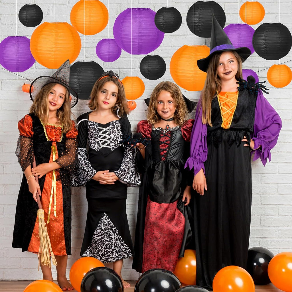 Halloween Party Decorations, Orange Black Purple Hanging Paper Lanterns for Halloween Ceiling, Horror Party Birthday Wedding Yard Garden Decor Indoor Outdoor，15pcs