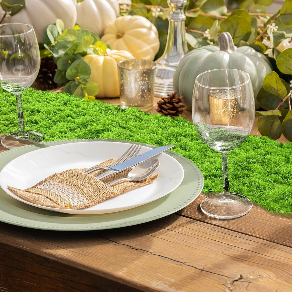 Zeyune 2 Pcs Christmas Fake Moss Table Runner for Crafts 12'' x 71'' Artificial Moss Sheet Roll Waterproof Carpet Blanket for Wall Roof Garden Wedding Birthday Party Table Decoration (Light Green)