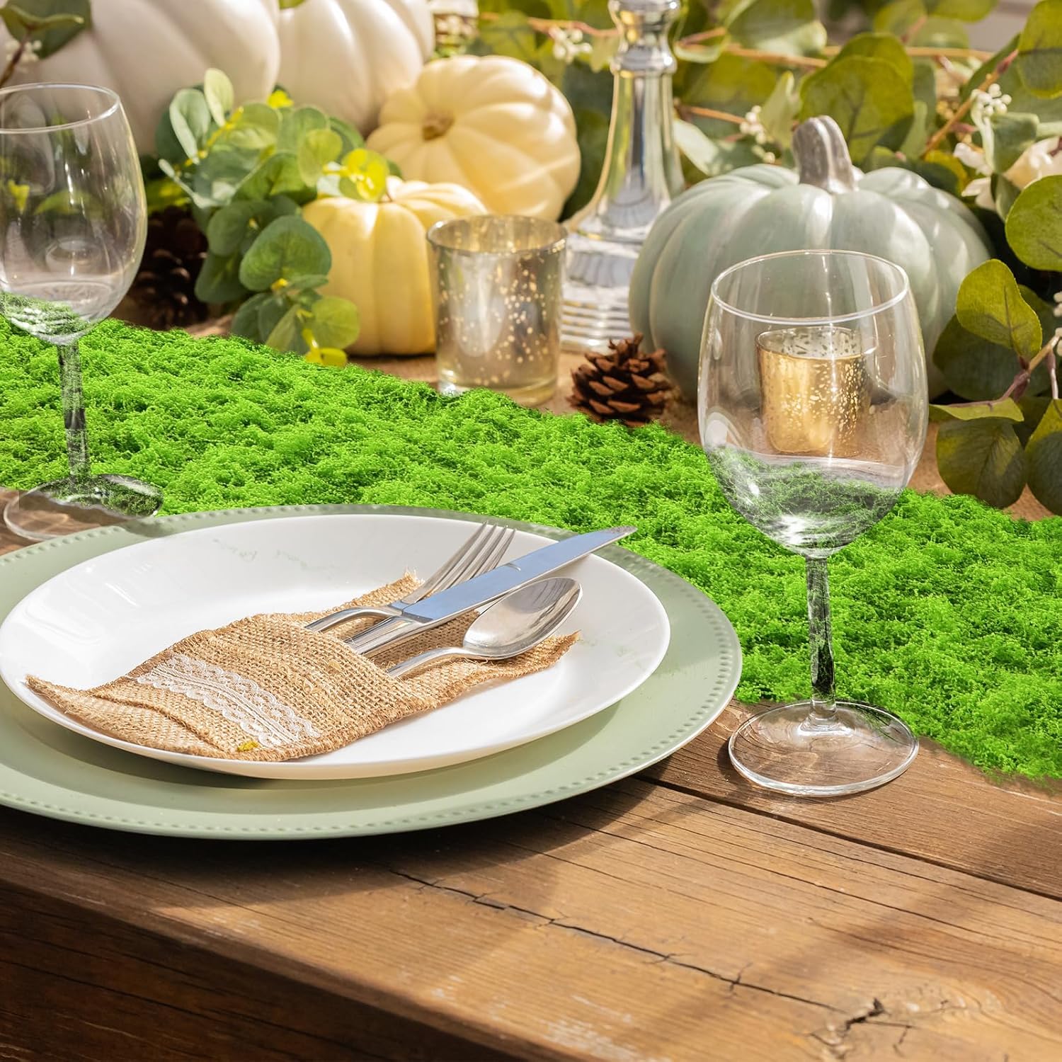Zeyune 2 Pcs Christmas Fake Moss Table Runner for Crafts 12'' x 71'' Artificial Moss Sheet Roll Waterproof Carpet Blanket for Wall Roof Garden Wedding Birthday Party Table Decoration (Light Green)