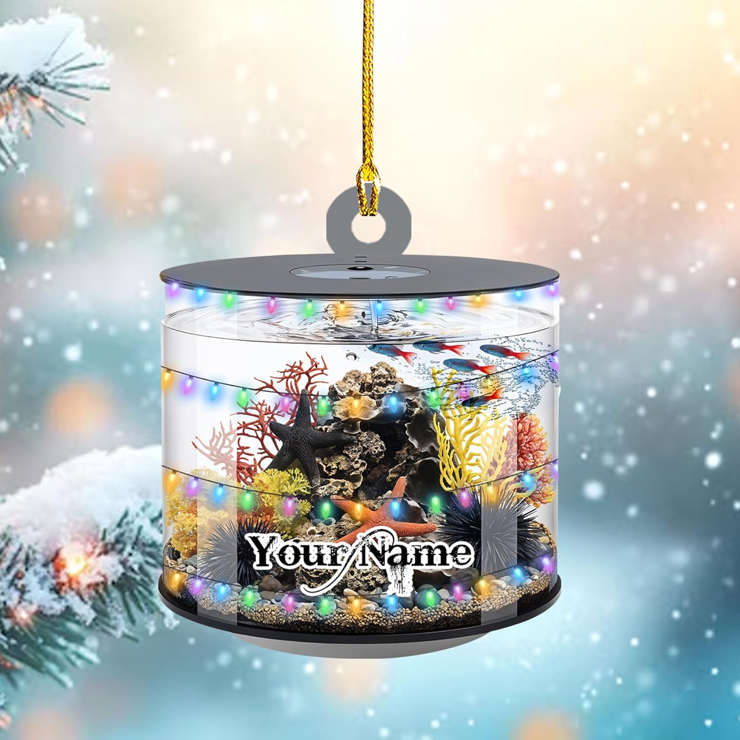 Personalized Aquarium Christmas Ornament, Fish Christmas Ornament, Gift for Fish Lover, Custom Aquarium Christmas Tree Keepsake, Kids First Gift Ideas, Pet Kids Ornament (AFT12)