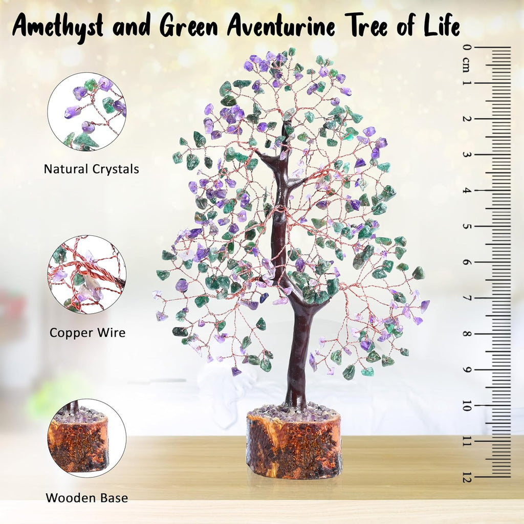 Amethyst & Green Aventurine Crystal Tree Gemstone Tree of Life Chakra Bonsai Tree for Room & Office Decor Spiritual Gift Meditation Birthday Gift for Women Mom her Sister Housewarming Gifts Home