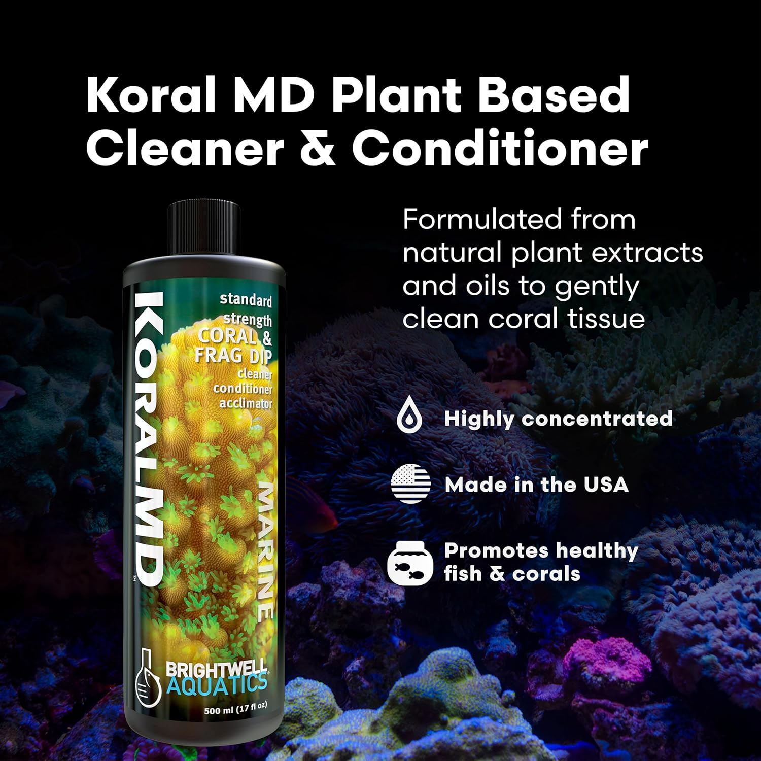 Brightwell Aquatics Koral MD Coral Dip – Plant-Based Cleaner and Conditioner for SPS LPS Soft Corals Zoanthids Anemones – Prevents Unwanted Substance Transfer, 20L