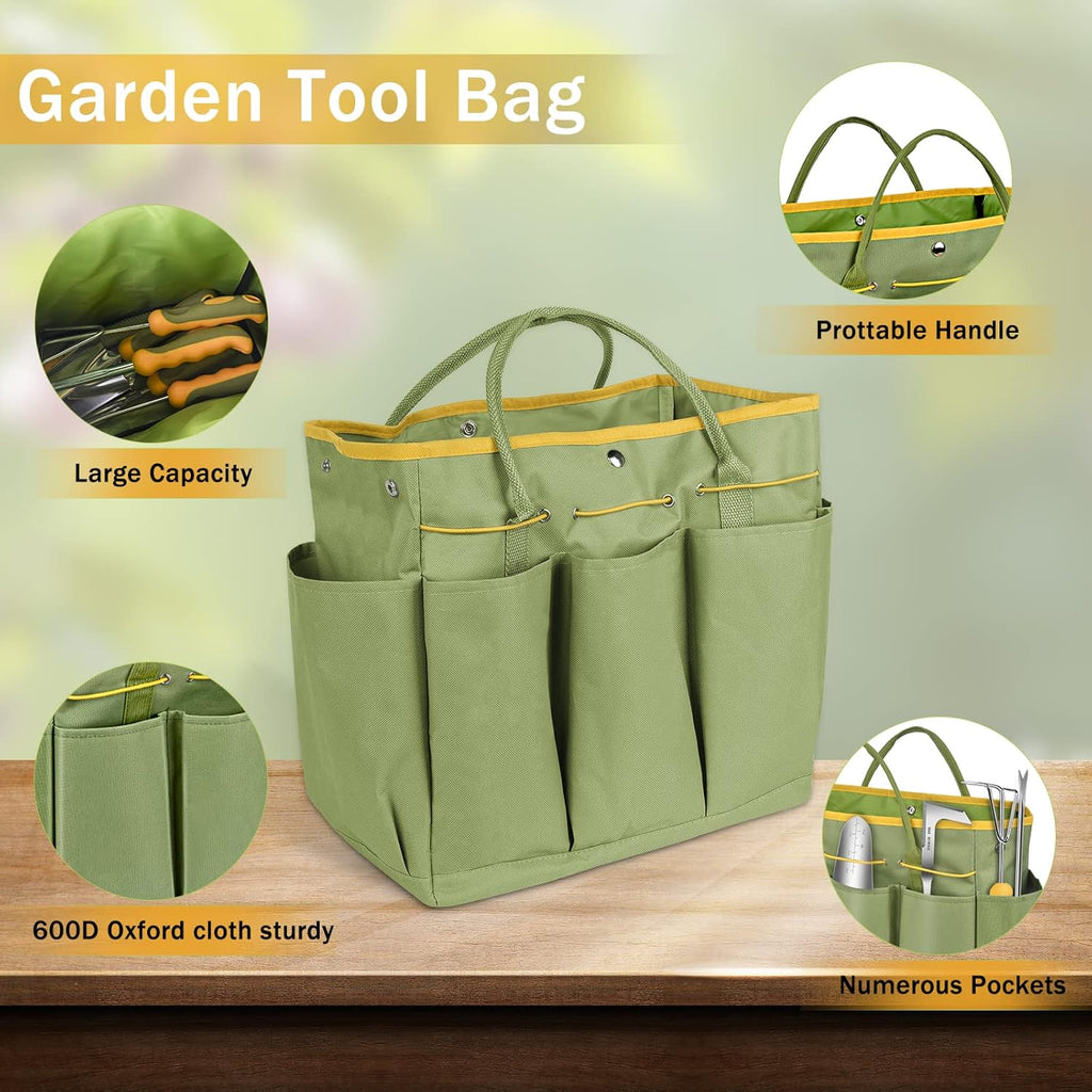 Garden Tool Set, WisaKey 9 Piece Stainless Steel Heavy Duty Gardening Hand Tools with Handle, Durable Garden Tool Bag, Gardening Gifts for Women and Men White Elephant Gifts for Adult