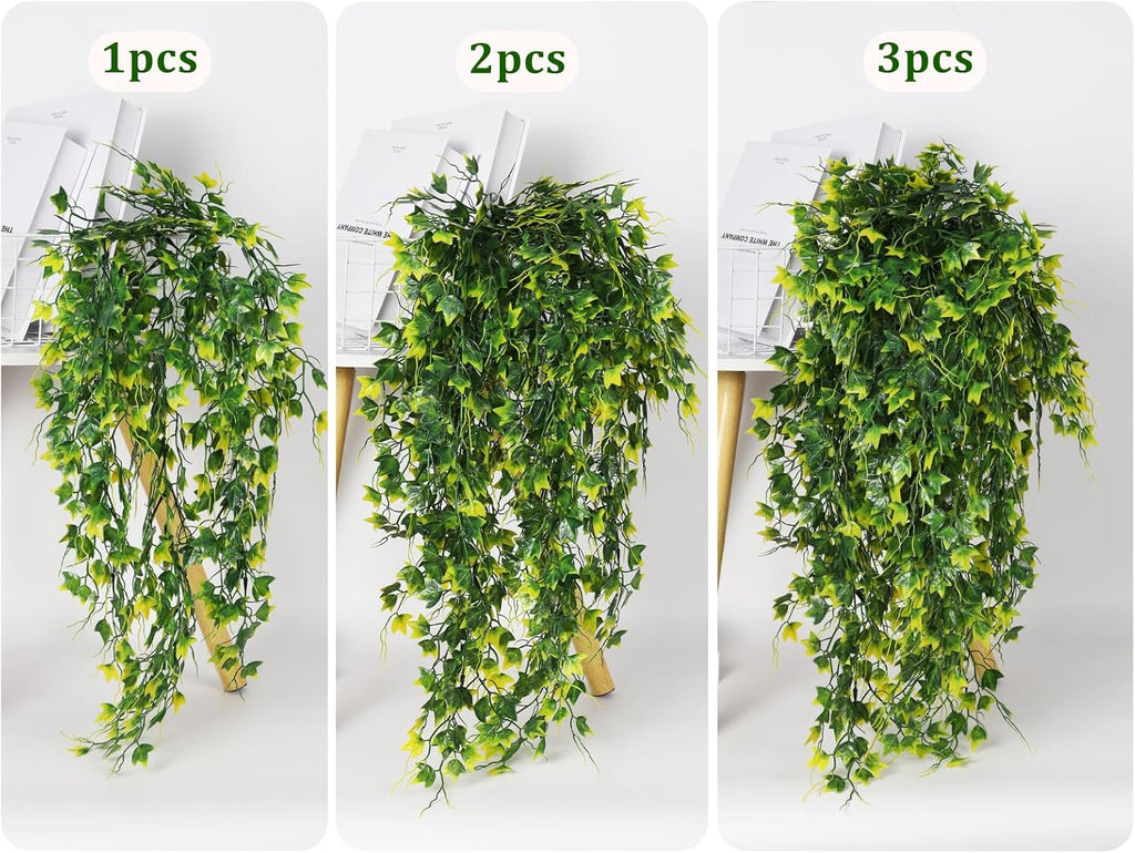 RECUTMS Artificial Plant Fake Plants Artificial Hanging Plants Faux Ivy Plant with Yellow Leaf Fake Hanging Plant Indoor Decoration House Party Garden Room Wall Decor（Yellow）