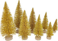 8 Pcs Artificial Mini Christmas Trees, Miniature Pine Trees Sisal Trees with Wood Base Tabletop Christmas Tree for Christmas Xmas Holiday New Year (Gold, 8 pcs)