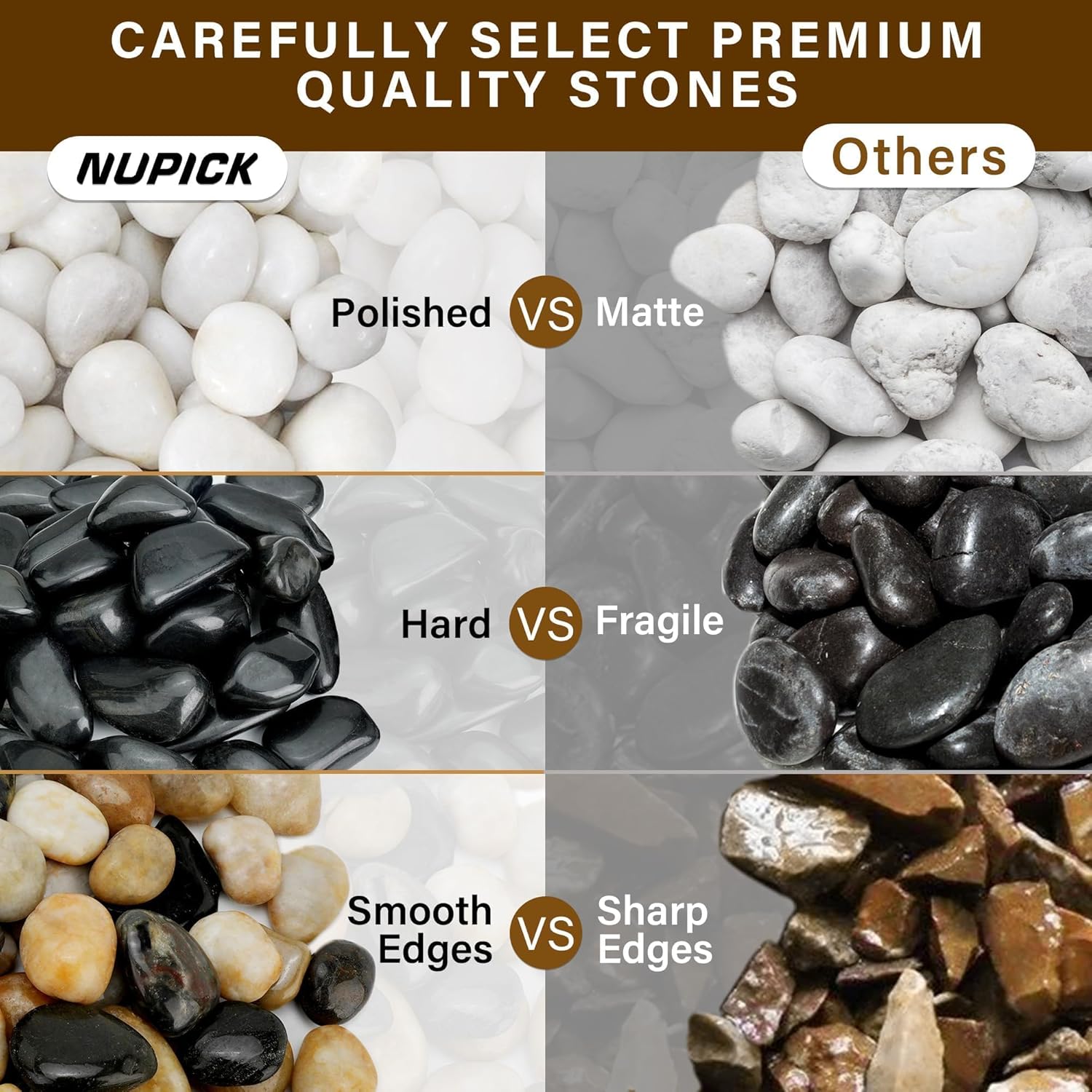 NUPICK 3lb River Rocks for Plants Indoor, 2-3Inch Mixed Pebbles for Vases Fillers, Decorative Gravel for Fish Tank, Natural Polished Stones for Succulent, Bonsai, Landscaping, Bird Baths