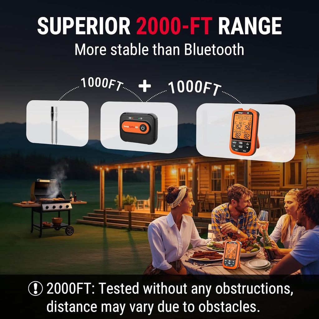 ThermoPro TempSpike 2000FT Wireless Meat Thermometer Digital with 2 Ultra-Thin Meat Probe, Grill Thermometer Wireless for Rotisserie, Smoker, BBQ, Steak Grilling Accessory, Kitchen Cooking Thermometer
