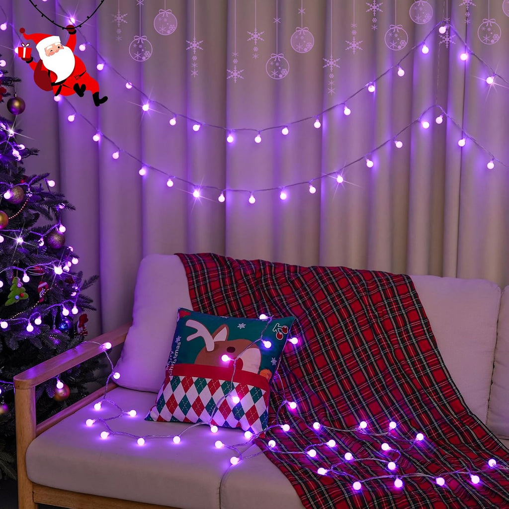 JMEXSUSS Purple Christmas Lights Indoor, Connectable 100 LED Globe String Lights Plug in with Remote, 33 ft 8 Modes Purple String Lights Outdoor for Bedroom Room Party Christmas Decor