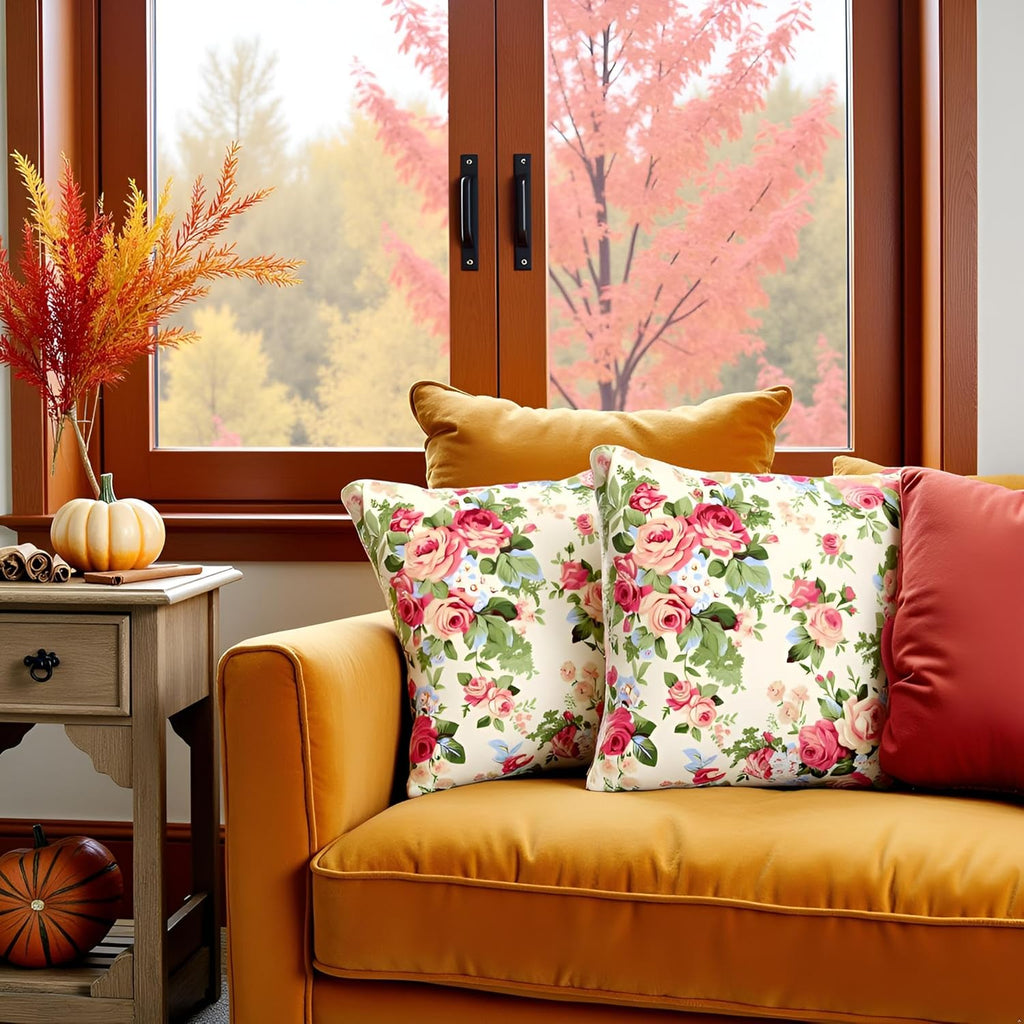 Vintage Roses Floral Throw Pillow Covers Set of 2 Ultra-Soft All-Season Pillow Shams with Hidden Zipper,Durable for Sofa Bed Car Decor & Gift 18x18IN