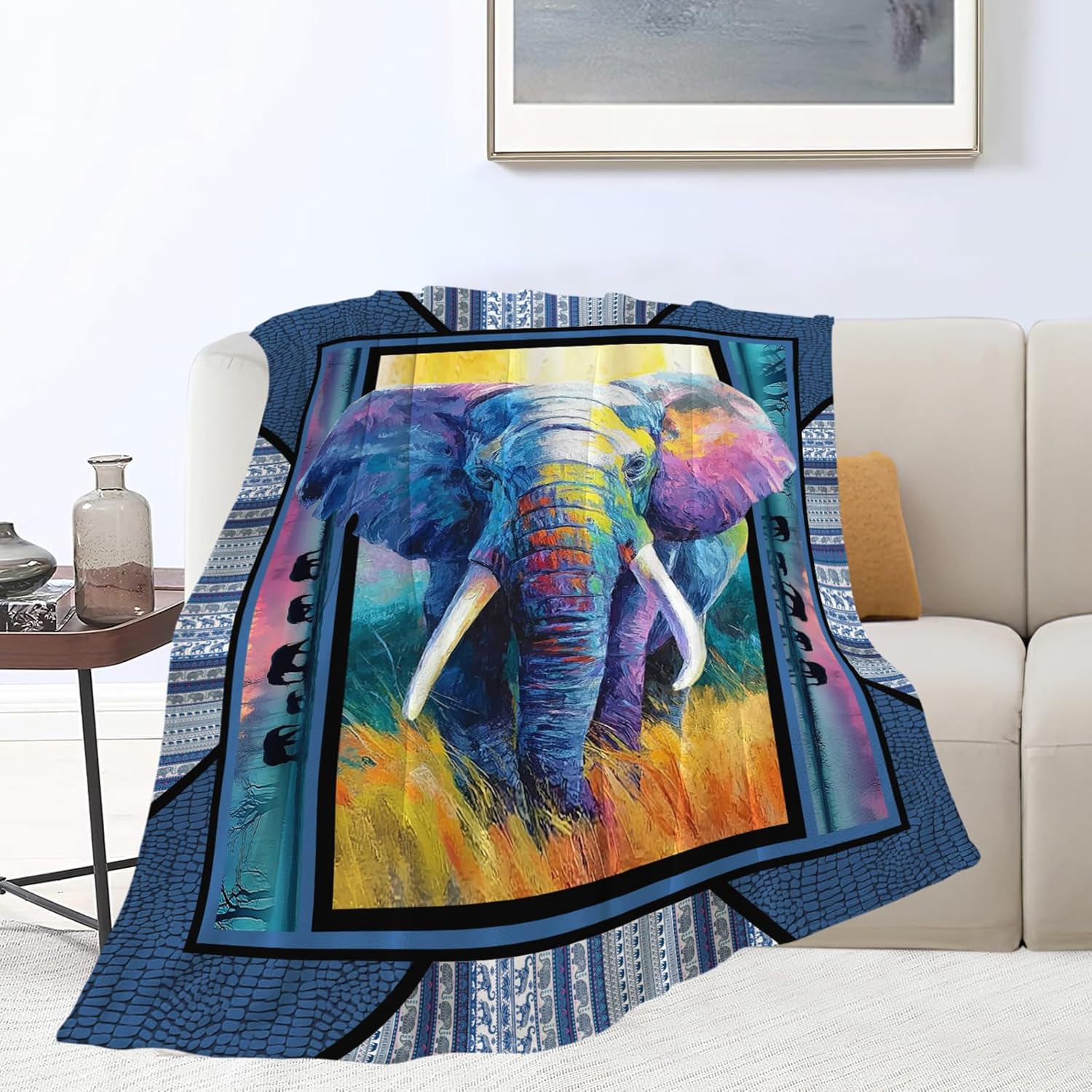 Elephant Throw Blanket Elephant Stuff Gifts for Kids Girls Boys Adults Women Men Soft Cozy Warm Plush Fluffy Fuzzy Fleece Blanket Decor 50''X60''