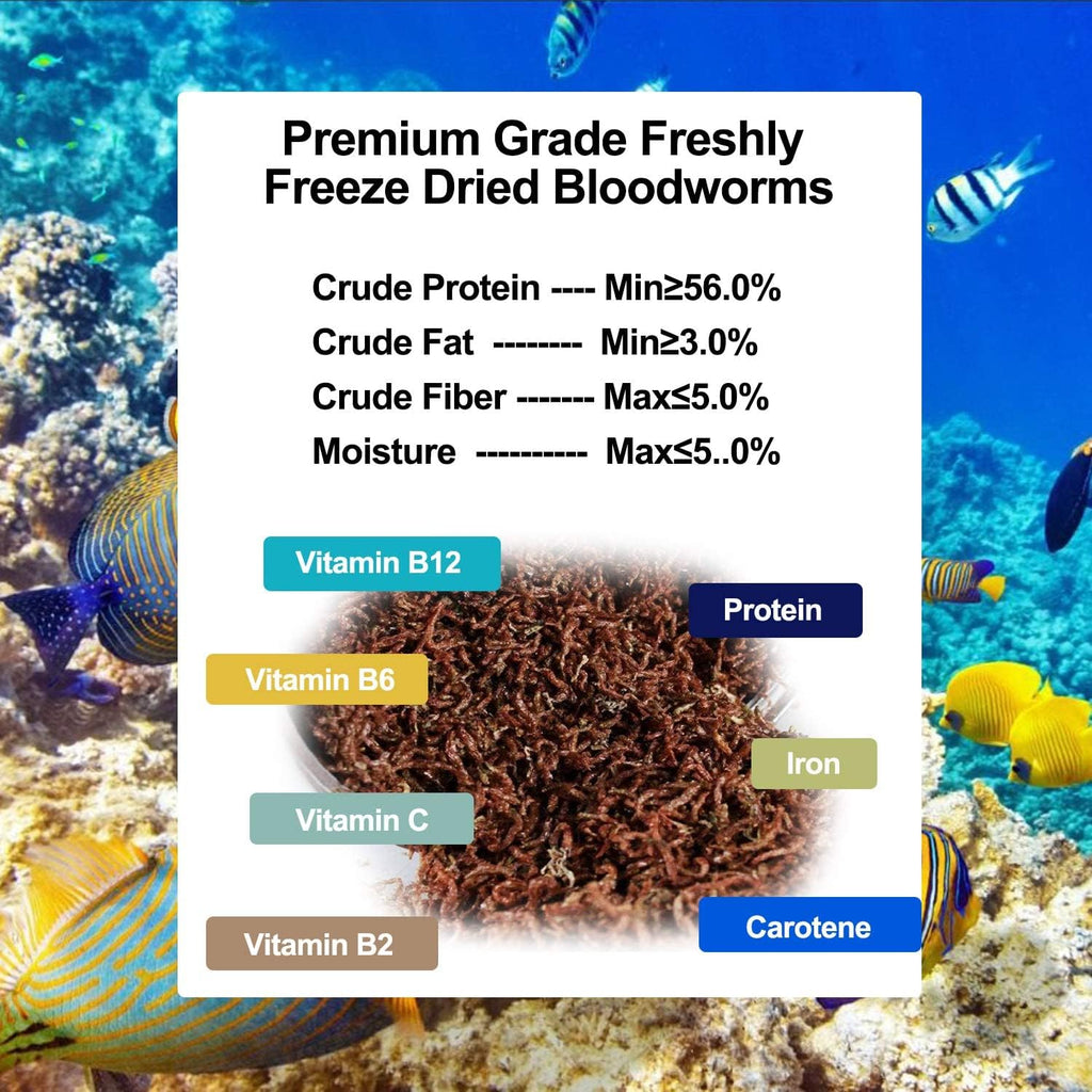 Amzey Blood Worms 0.35oz -100% Natural Freeze Dried Blood Worms - Aquarium Fish Food - High Protein Food for Betta Fish, Food for Goldfish, Cichlid, Guppy, Discus, Turtle