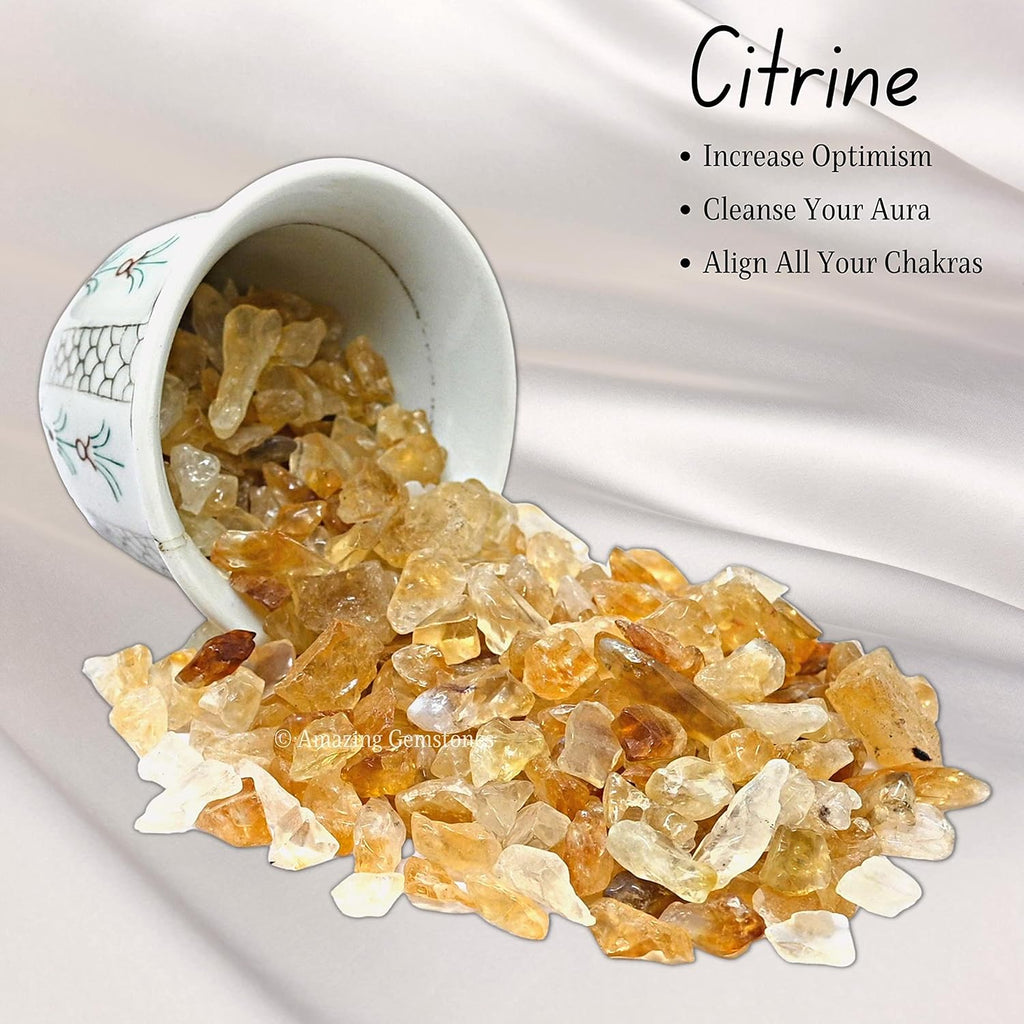 Amazing Gemstone Citrine Crystal Chips Aquarium Gravel Rocks - 1000+ Carat Citrine Chips Bulk Fish Tank Gravel, Small Tumbled Stone Chips and Tiny Crystals for Decoration (Natural AAA Grade Gemstones)