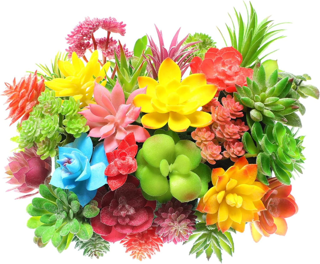 Jutom 32 Pieces Mini Artificial Succulents Unpotted Realistic Colorful Faux Succulents Small Cactus Plants for Garden Flower Kitchen Home Decor